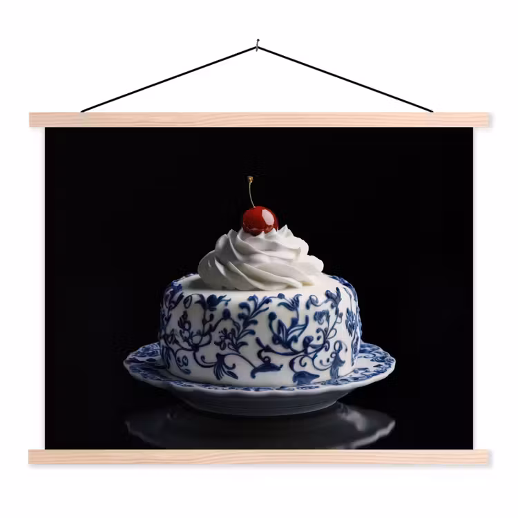 Schoolplaat - Taart - Slagroom - Kers - Bord - Delfts blauw — 1
