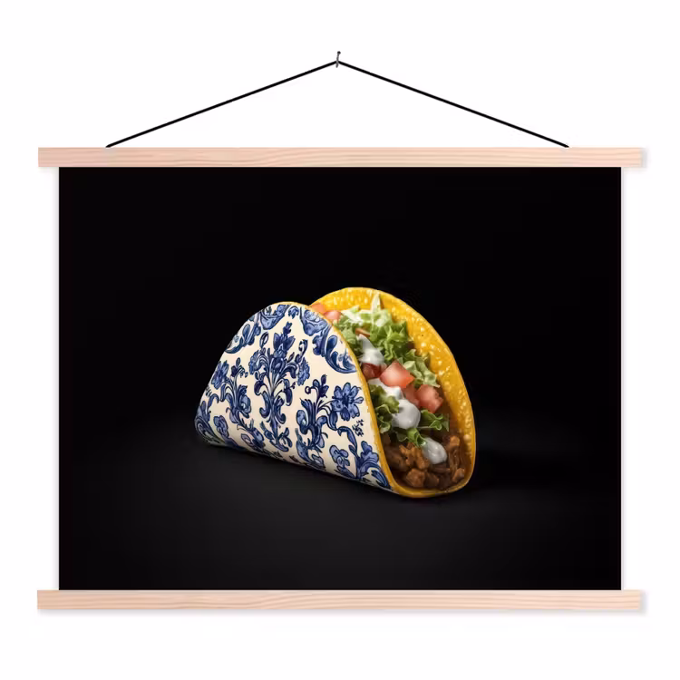 Schoolplaat - Taco - Vlees - Salade - Delftsblauw - Motief — 1