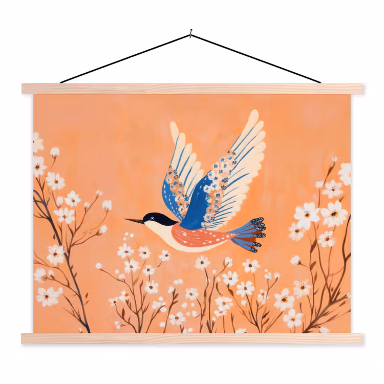 Schoolplaat - Vogel - Bloesemtakken - Warm - Kleurrijk — 1