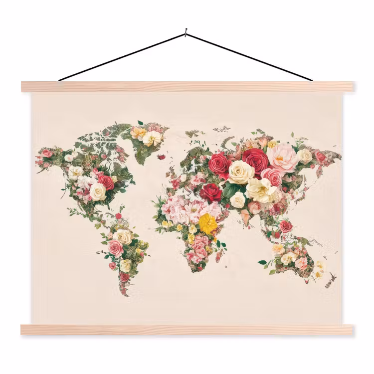 Schoolplaat - Wereldkaart - Bloemen - Roze — 1