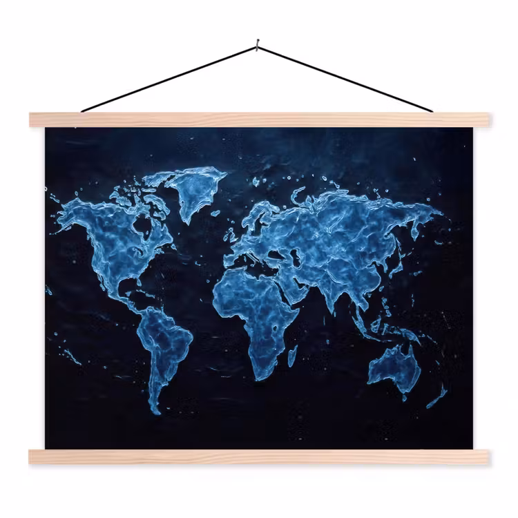 Schoolplaat - Wereldkaart - Waterstructuur - Blauw — 1