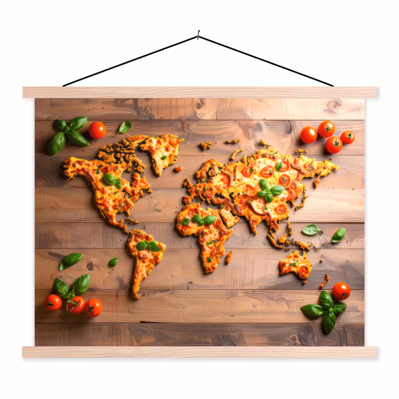 Schoolplaat - Wereldkaart - Pizza - Houten ondergrond — 1
