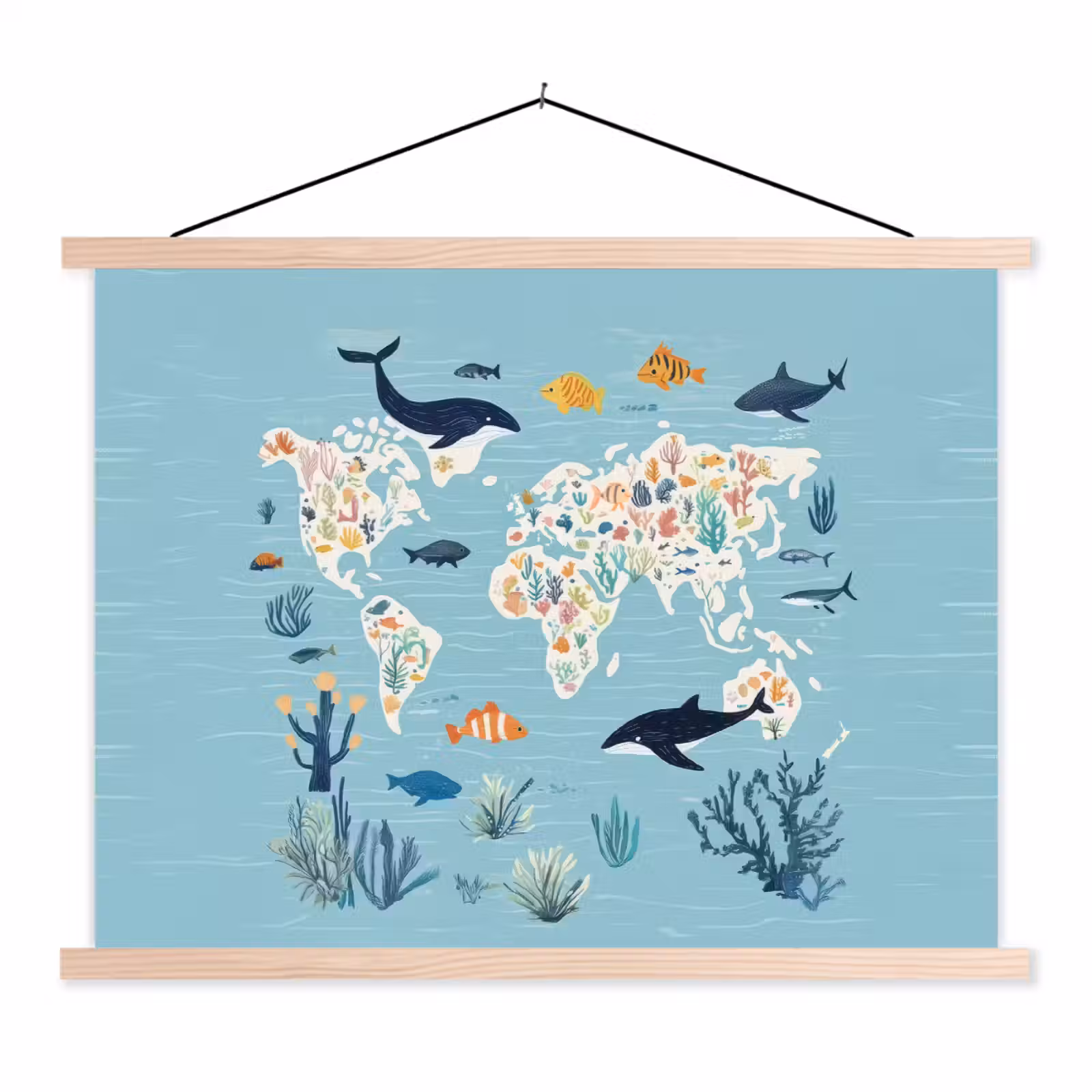 Schoolplaat - Wereldkaart - Zeeleven - Blauw — 1