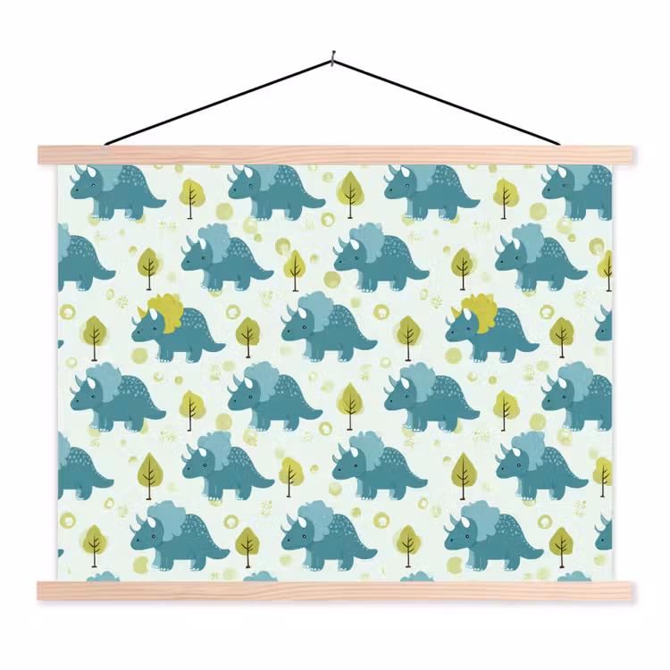 Schoolplaat - Triceratop - Blauw - Stippen - Boompjes — 1