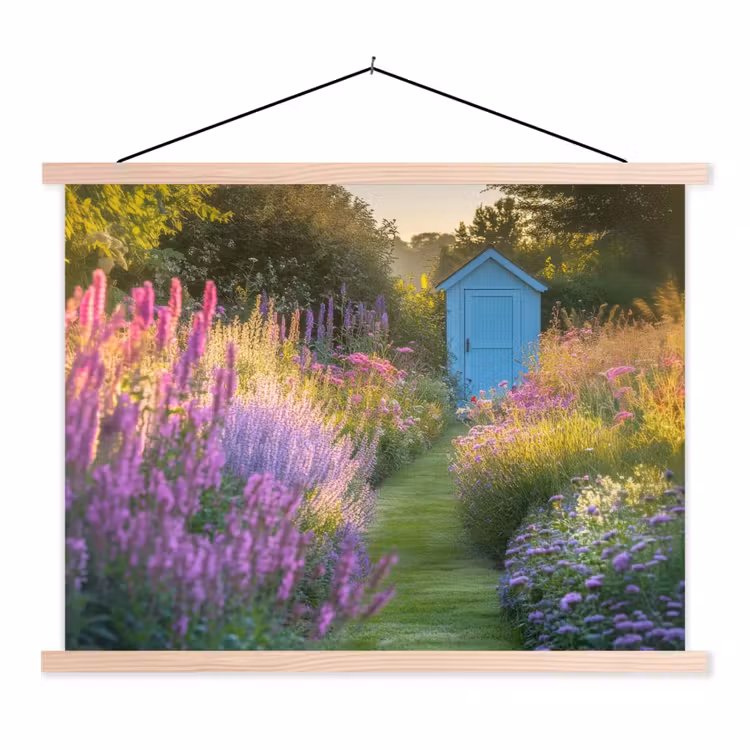Schoolplaat - Tuinhuisje - Blauw - Bloemen — 1