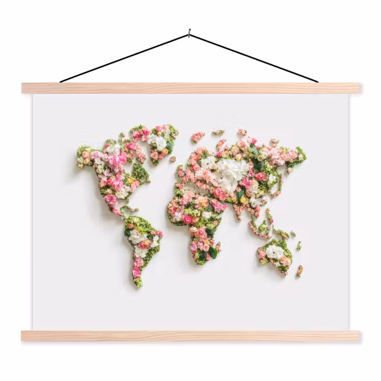 Schoolplaat - Wereldkaart - Bloemen - Subtiel — 1