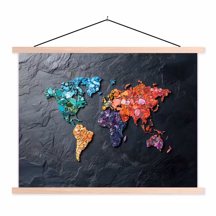 Schoolplaat - Wereldkaart - Edelstenen - Regenboog - Ruw — 1