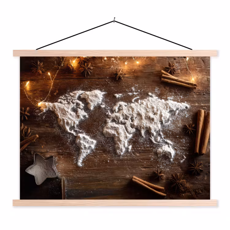 Schoolplaat - Wereldkaart - Poedersuiker - Hout — 1