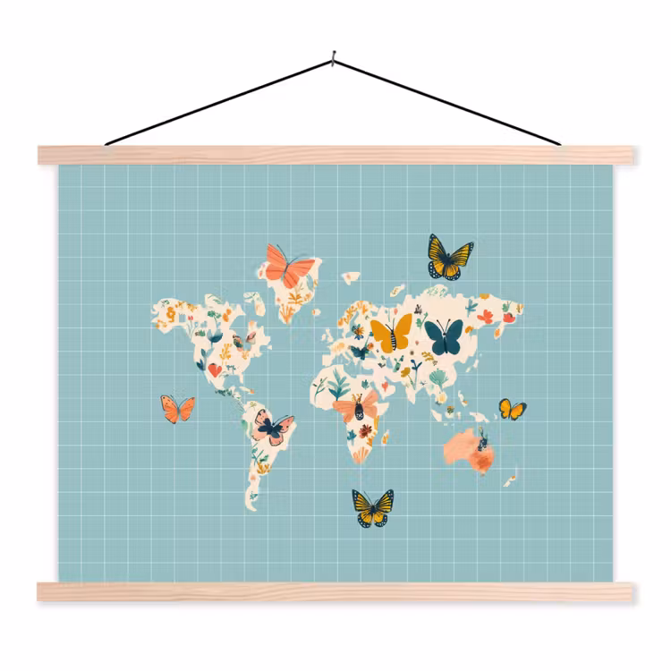 Schoolplaat - Wereldkaart - Vlinders - Dromerig — 1