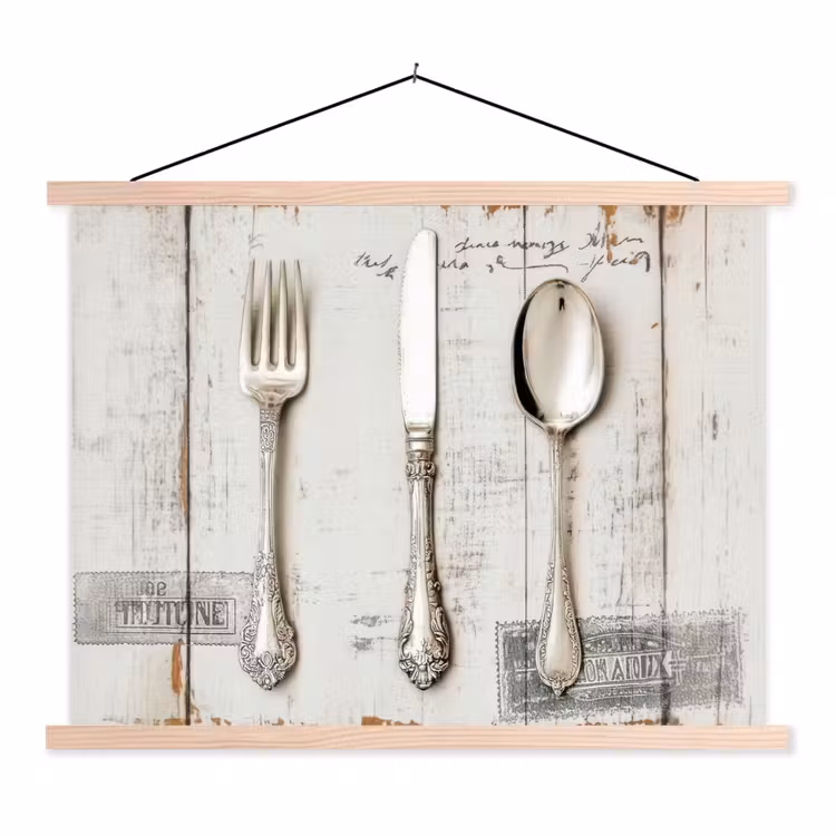 Schoolplaat - Zilver - Bestek - Hout — 1