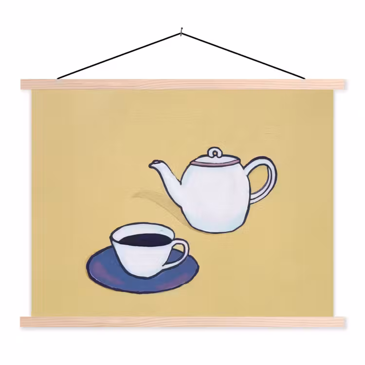 Schoolplaat - Theepot - Kopje - Beige - Illustratie — 1