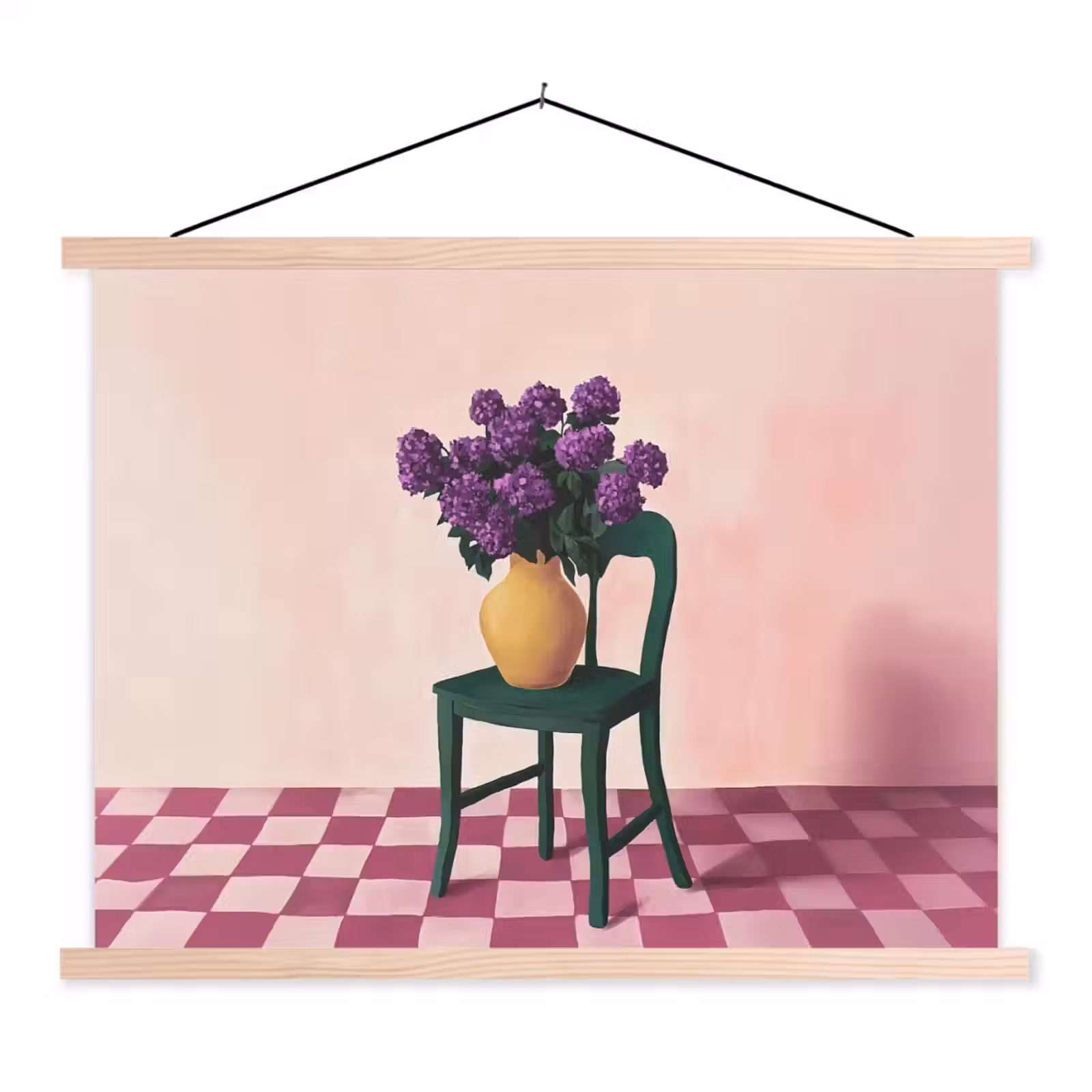 Schoolplaat - Stoel - Vaas - Bloemen - Geblokt — 1