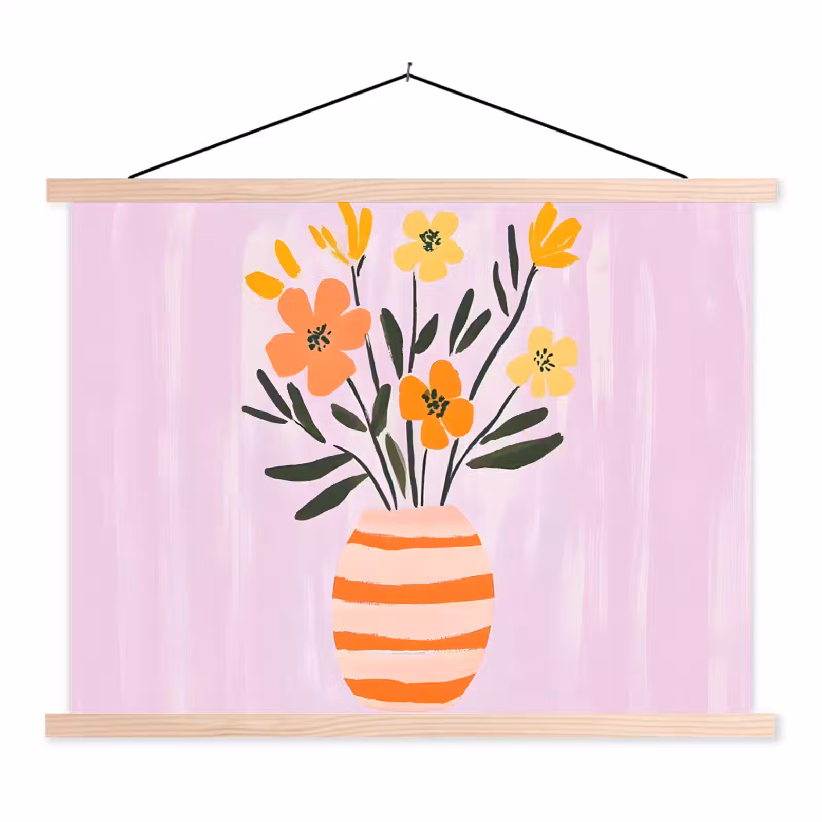 Schoolplaat - Vaas - Gestreept - Bloemen - Oranje — 1