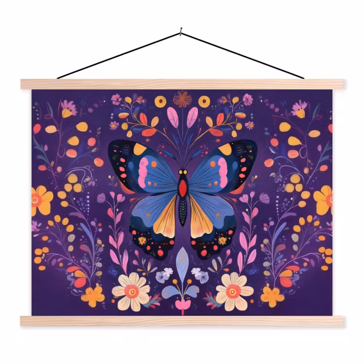 Schoolplaat - Sierlijk - Bloemen - Vlinder - Paars — 1