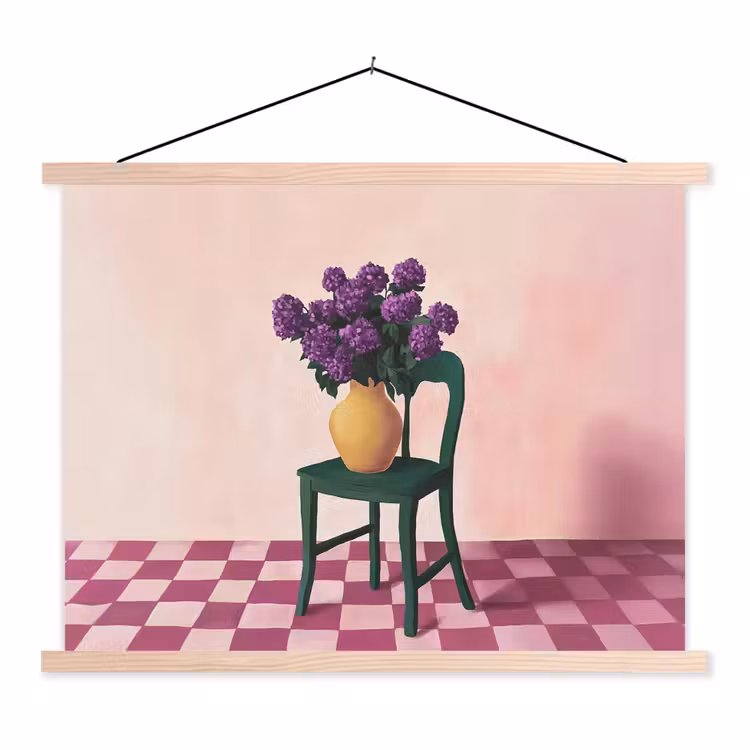 Schoolplaat - Stoel - Vaas - Bloemen - Geblokt — 1