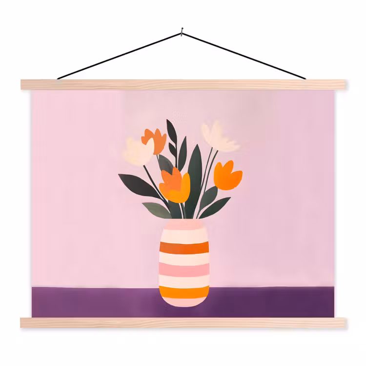 Schoolplaat - Tulpen - Vaas - Strepen - Paars — 1