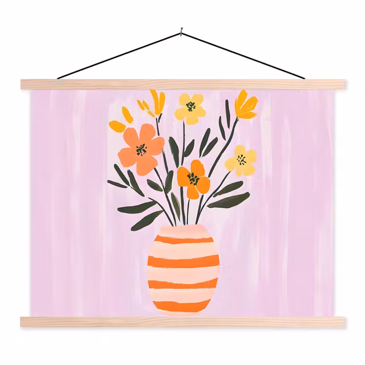 Schoolplaat - Vaas - Gestreept - Bloemen - Oranje — 1