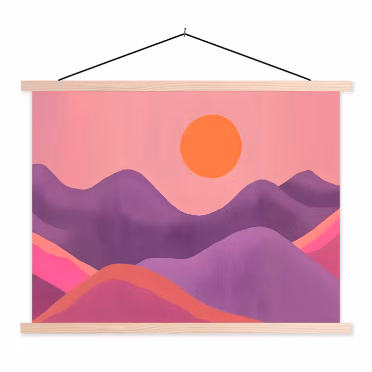 Schoolplaat - Zon - Heuvels - Paars - Abstract — 1