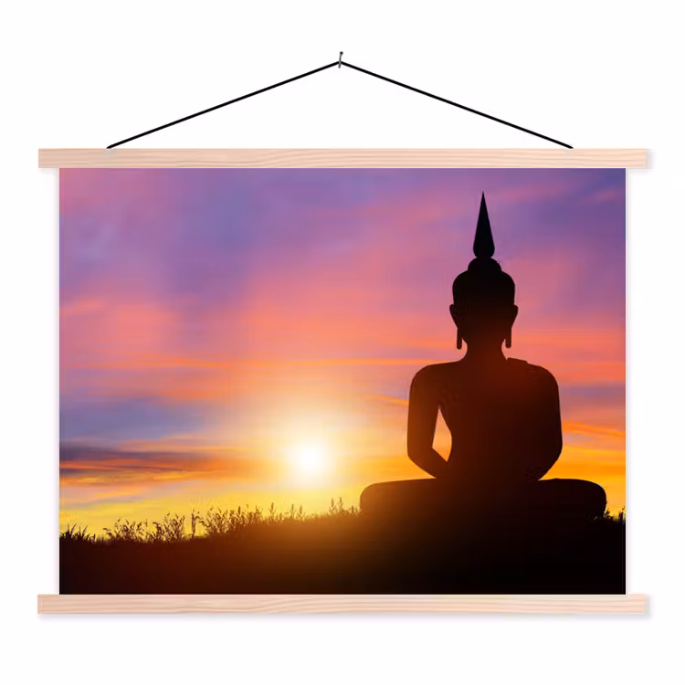 Schoolplaat - Zonsondergang - Horizon - Boeddha beeld - Buddha - Silhouette — 1