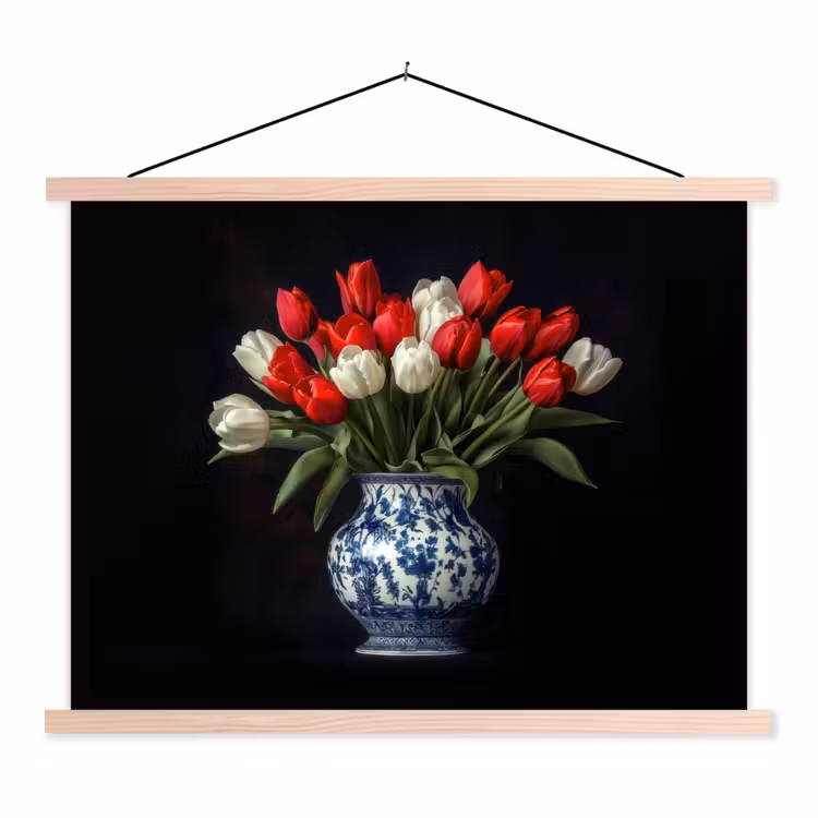 Schoolplaat - Rode - Bloemen - Tulpen - Vaas — 1