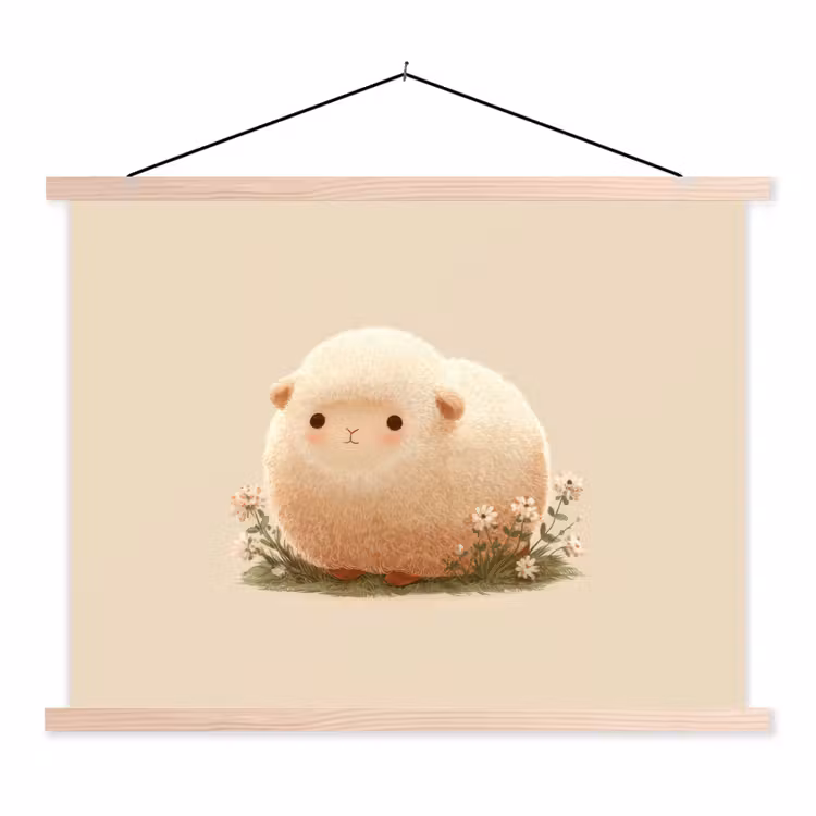 Schoolplaat - Schaap - Beige - Bloemen — 1