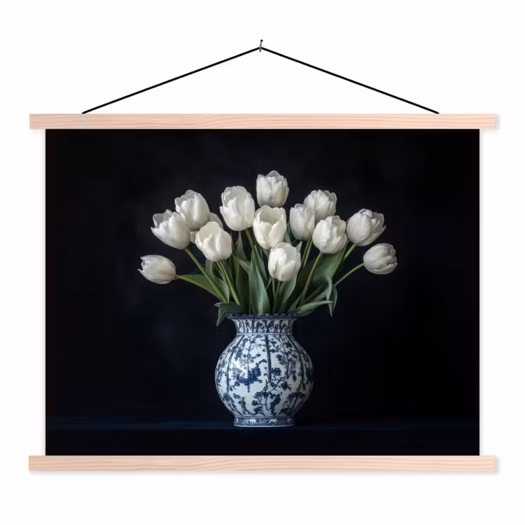 Schoolplaat - Wit - Bloemen - Tulpen - Vaas — 1