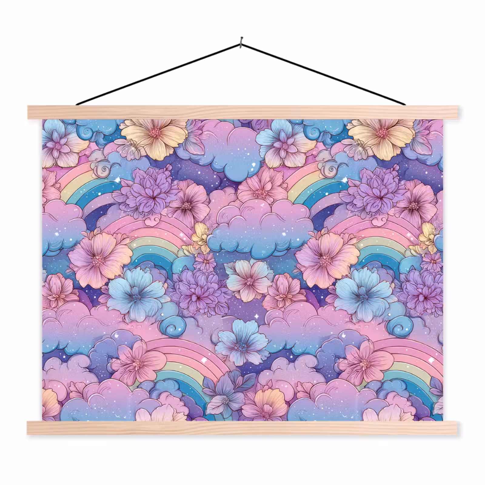 Schoolplaat - Regenbogen - Bloemen - Kleurrijk - Wolken — 1