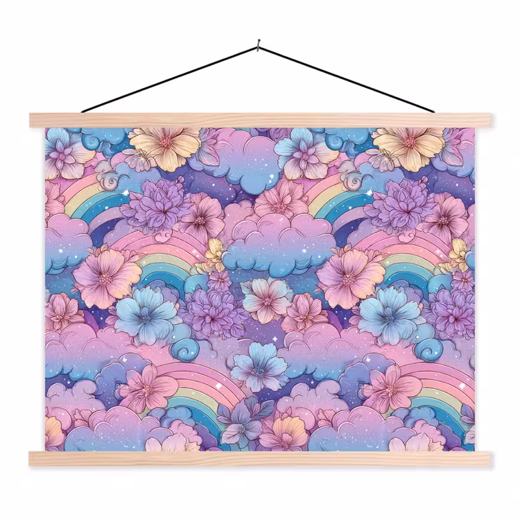Schoolplaat - Regenbogen - Bloemen - Kleurrijk - Wolken — 1