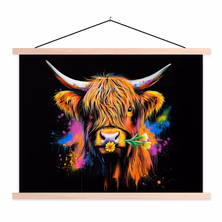 Schoolplaat - Schotse Hooglander - Graffiti - Kleurrijk - Bloem - Dieren — 1