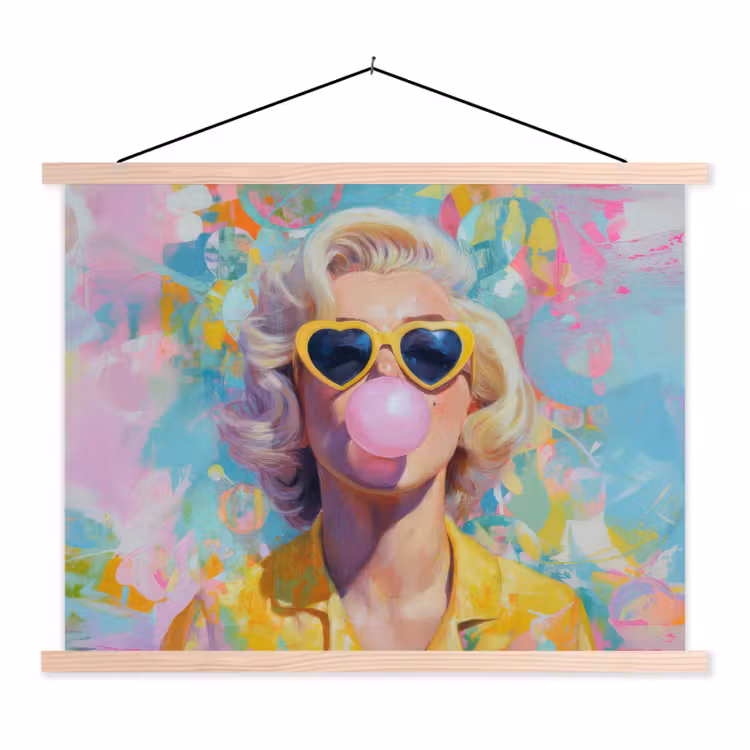 Schoolplaat - Vrouw - Blond - Roze kauwgom - Kleurrijk - Pastel — 1