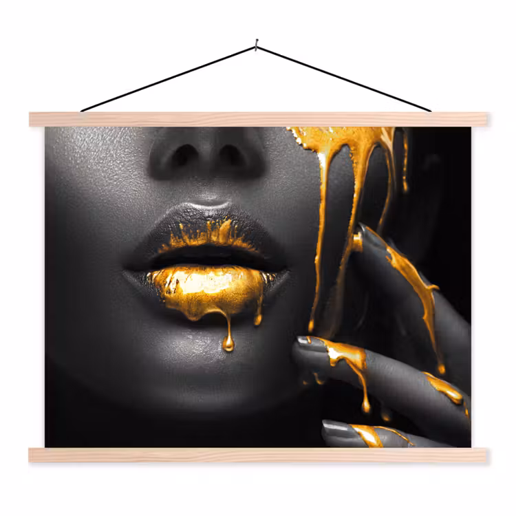 Schoolplaat - Vrouw - Zwart - Goud - Gezicht - Lippen — 1