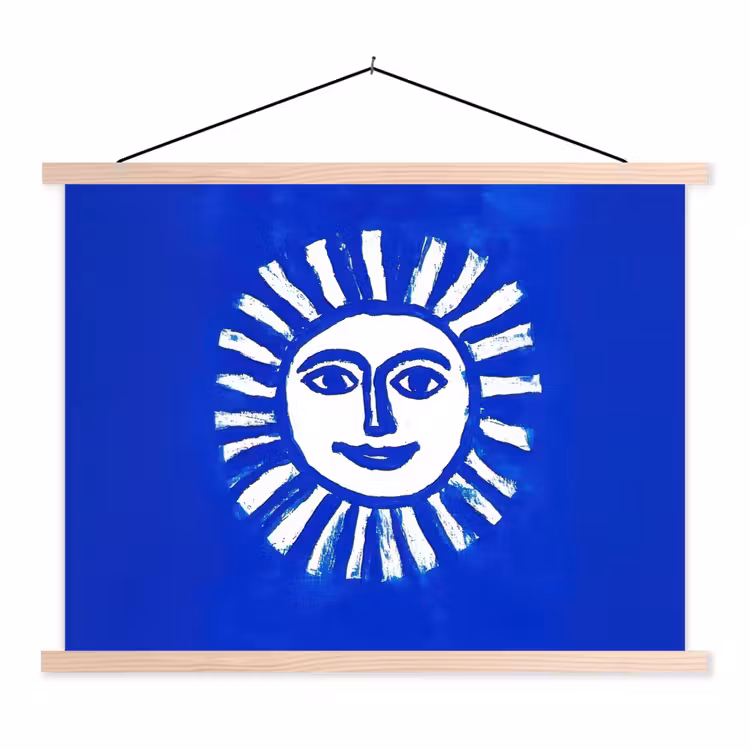 Schoolplaat - Zon - Gezicht - Penseelstructuur - Blauw — 1
