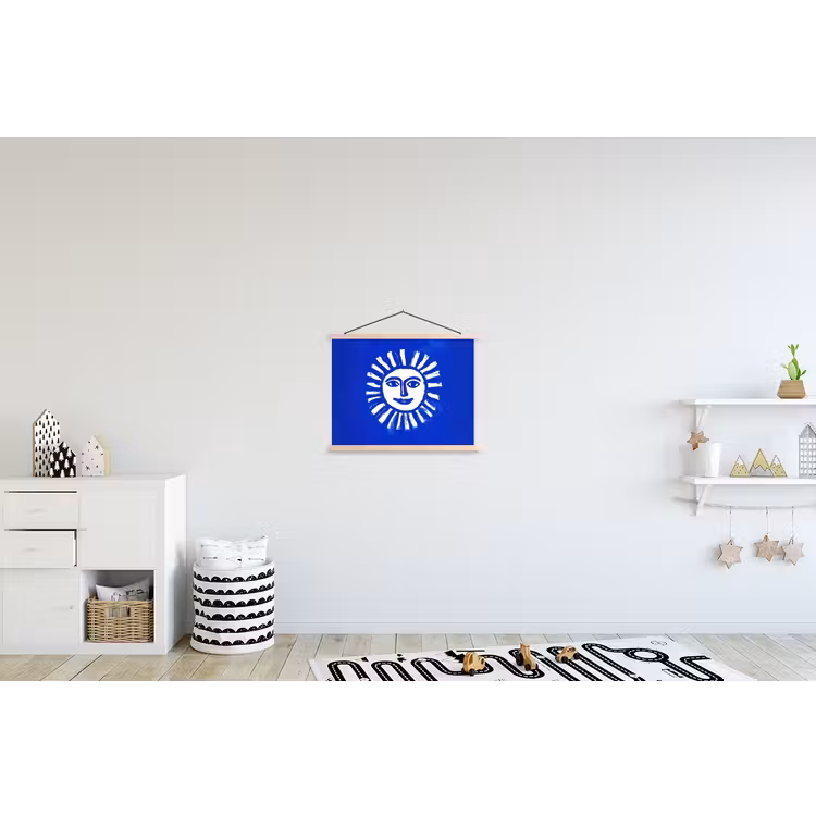 Schoolplaat - Zon - Gezicht - Penseelstructuur - Blauw — 3