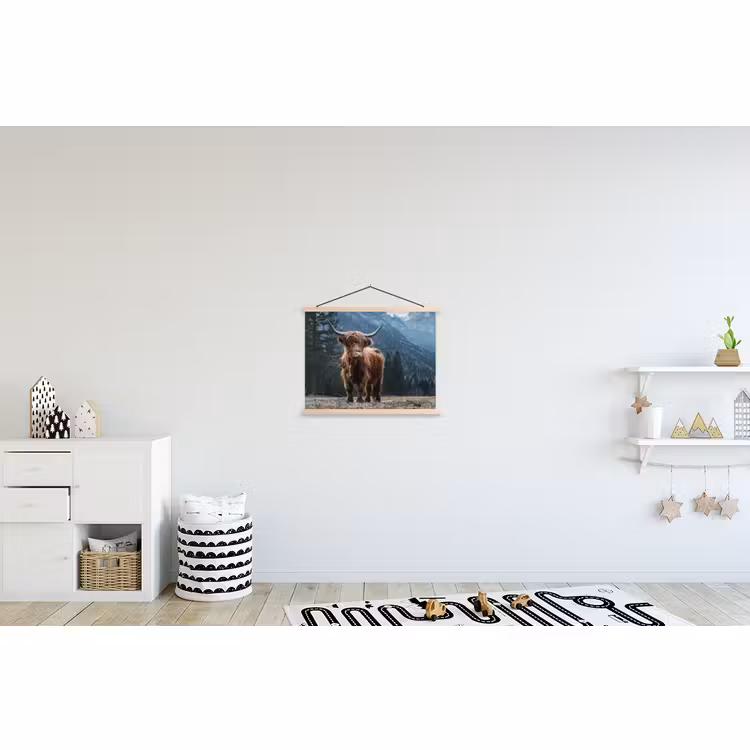 Schoolplaat - Schotse hooglander - Berg - Landschap - Bomen - Koe - Natuur — 3