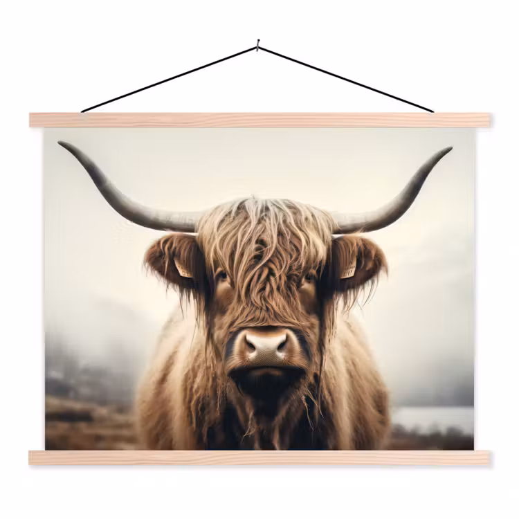 Schoolplaat - Schotse hooglander - Hoorns - Landschap — 1