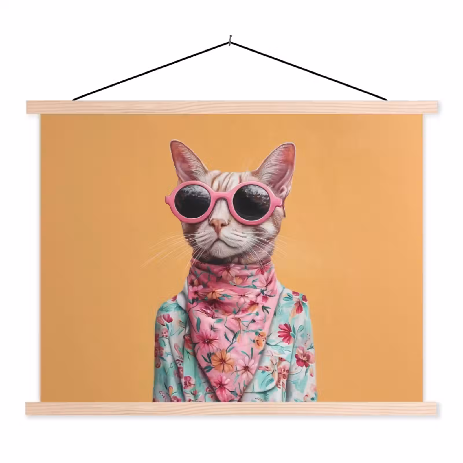 Schoolplaat - Zonnebril - Kat - Sjaal - Bloemen — 1
