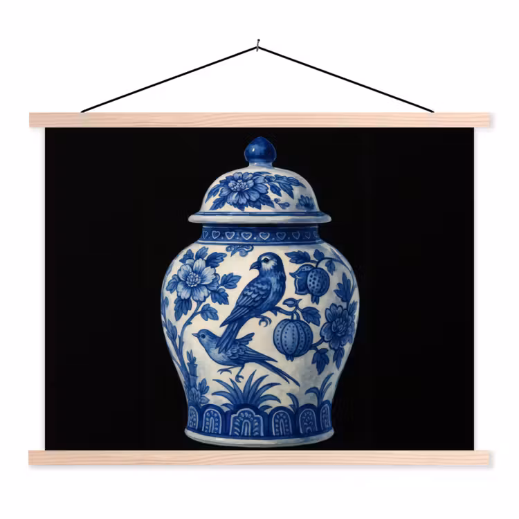 Schoolplaat - Pot - Delfts Blauw - Bloemen — 1