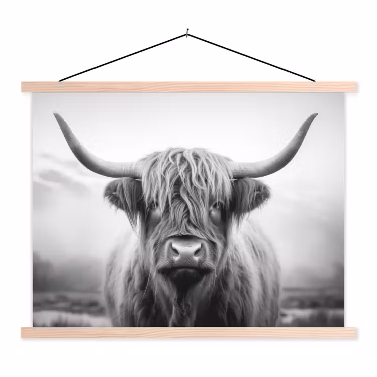 Schoolplaat - Schotse hooglander - Mist - Zwart - Wit — 1