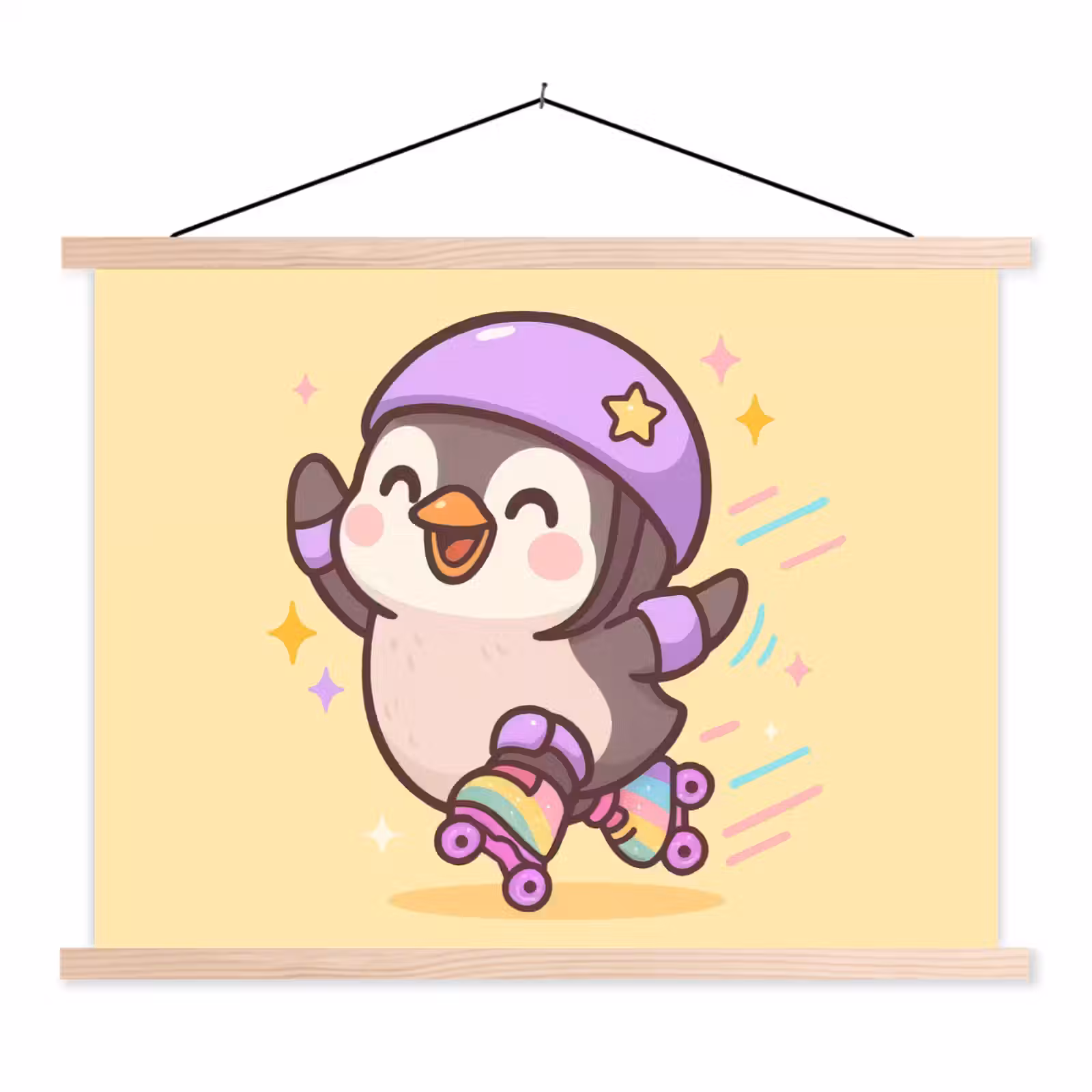 Schoolplaat - Pinguïn - Rolschaatsen - Geel - Energiek — 1