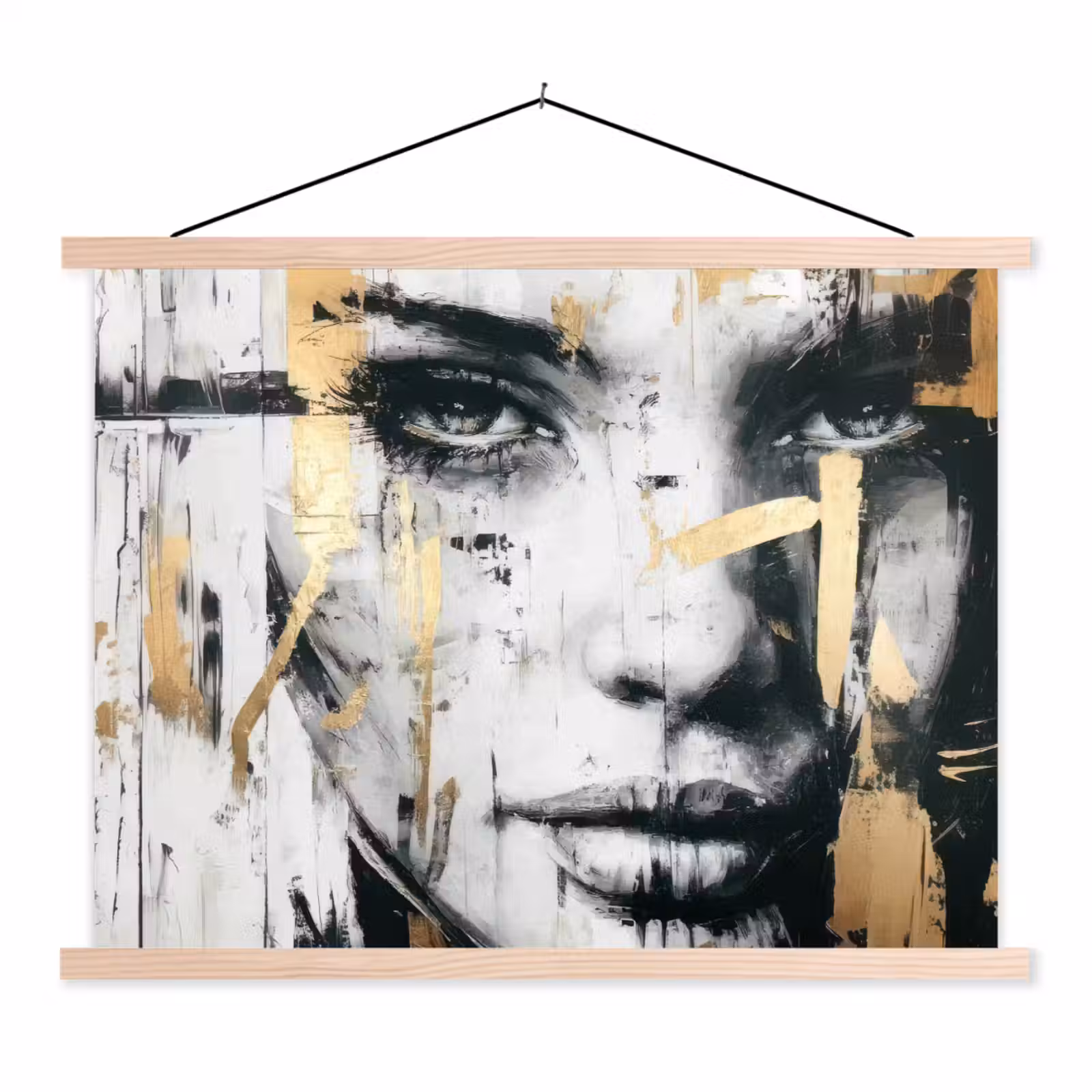 Schoolplaat - Portret - Vrouw - Penseelstreken - Goud — 1