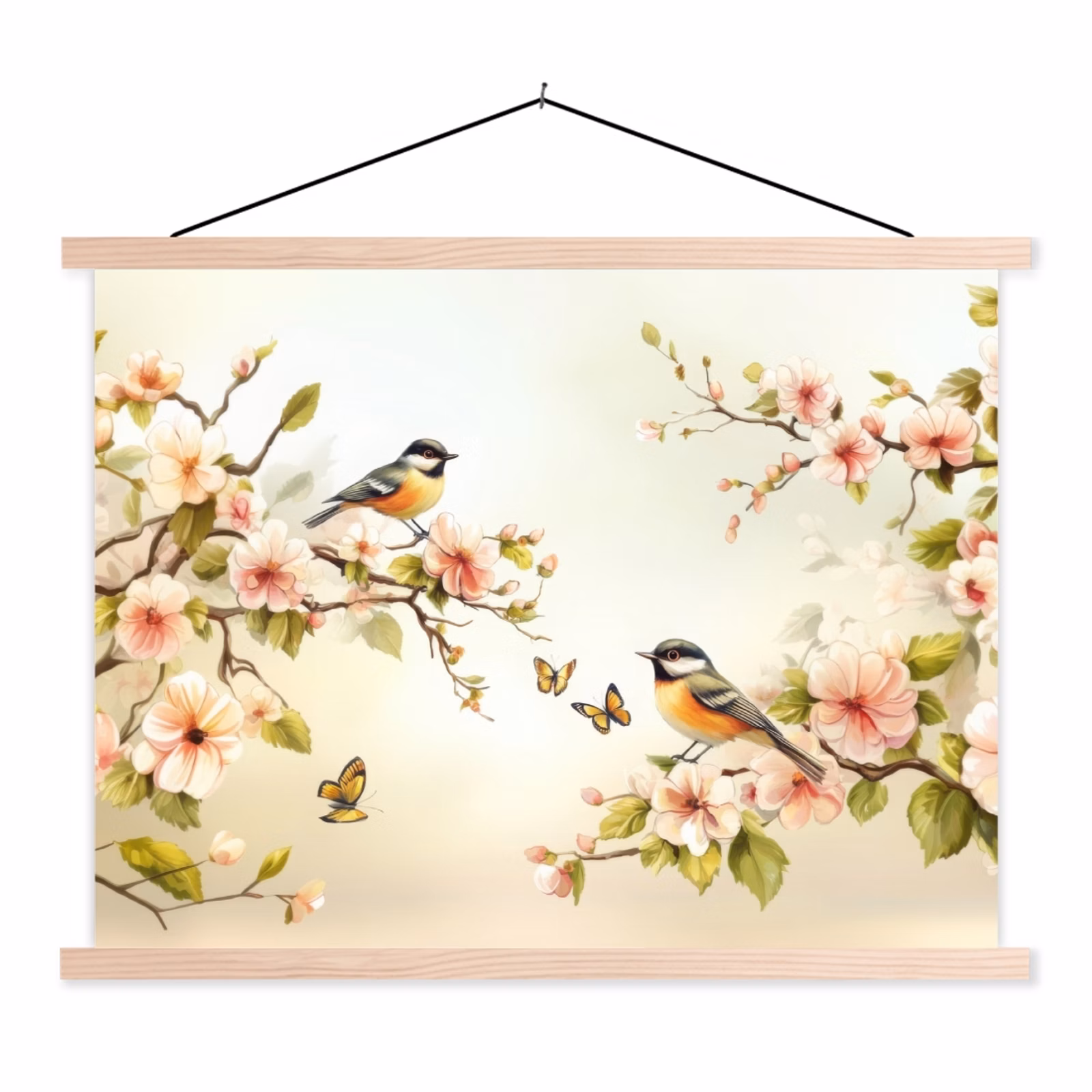 Schoolplaat - Takken - Bloemen - Vogeltjes - Roze — 1