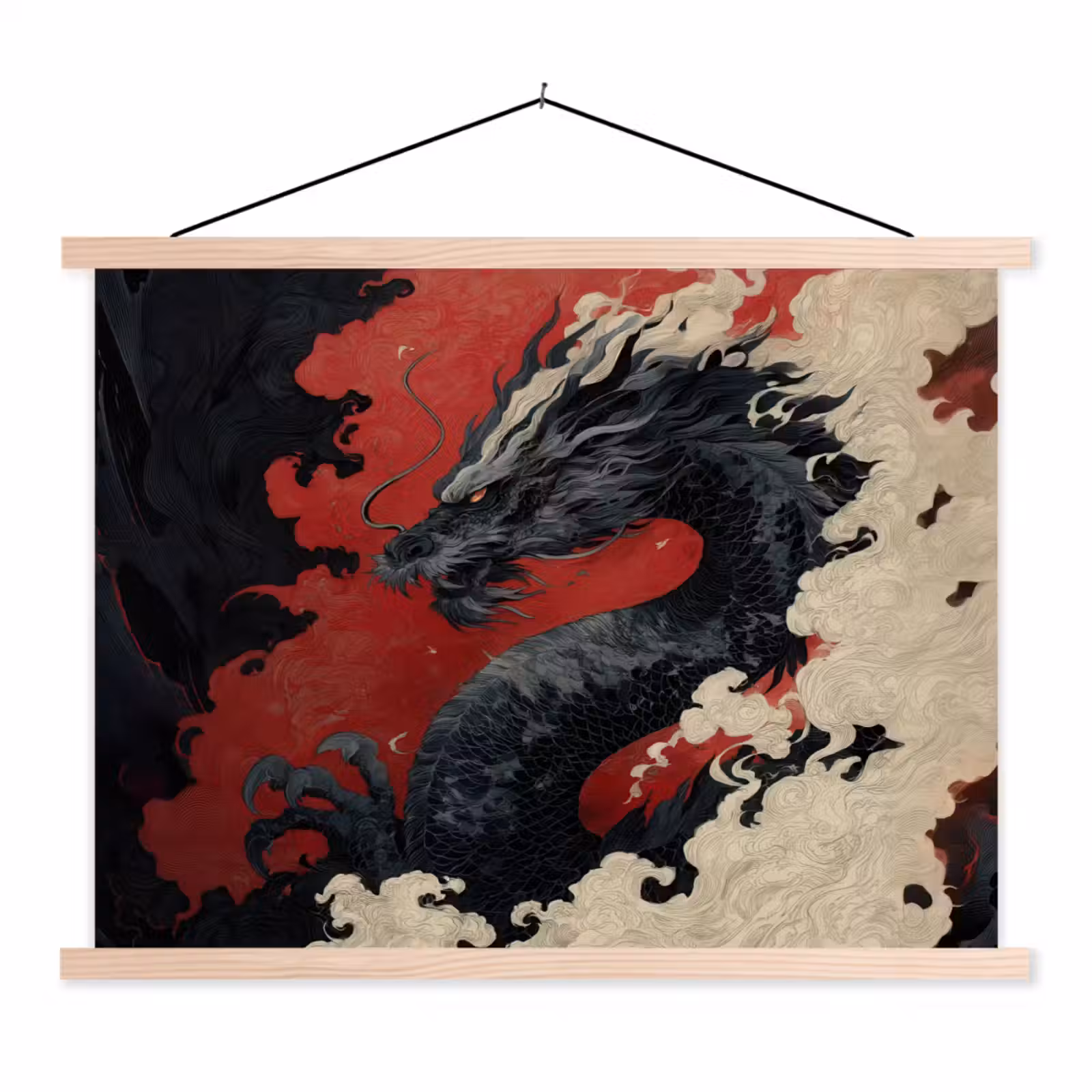 Schoolplaat - Zwarte draak - Rookwolken - Rood — 1