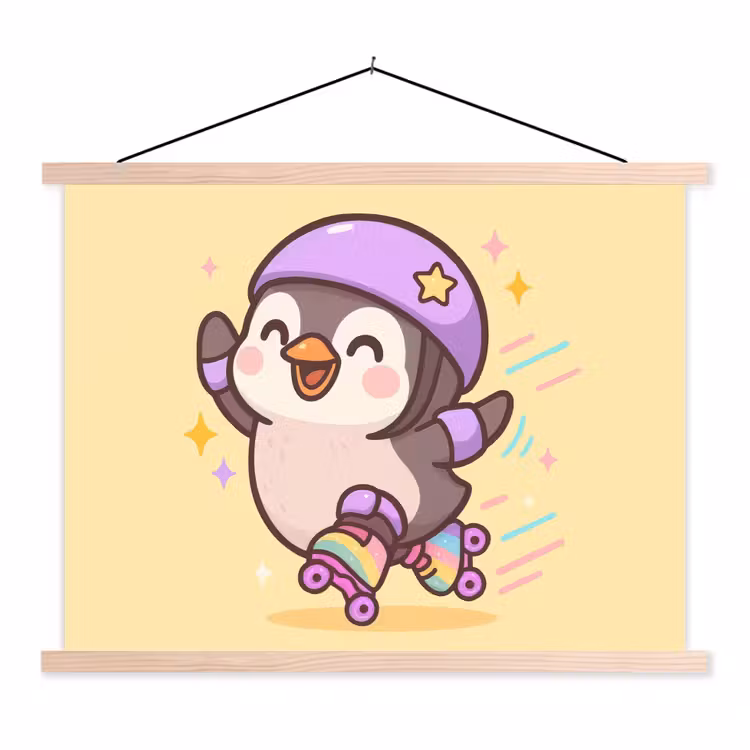 Schoolplaat - Pinguïn - Rolschaatsen - Geel - Energiek — 1