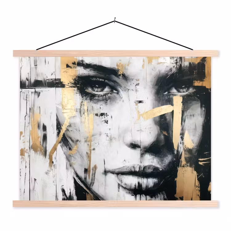 Schoolplaat - Portret - Vrouw - Penseelstreken - Goud — 1