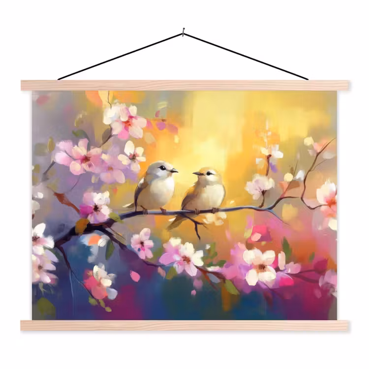 Schoolplaat - Vogels - Bloemen - Roze — 1