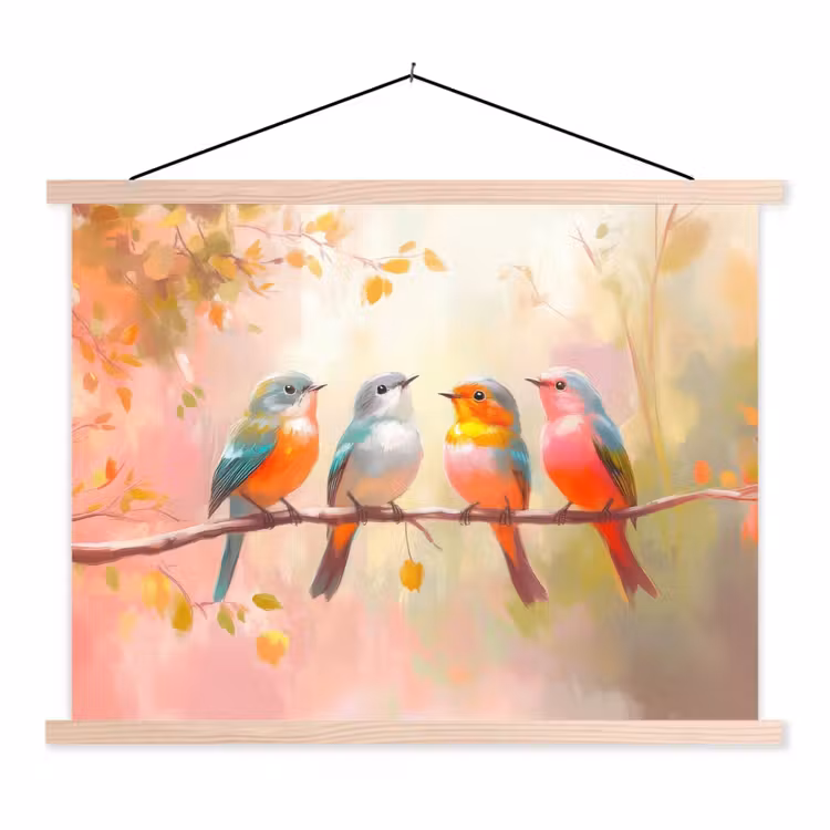 Schoolplaat - Vogels - Kleurrijk - Tak — 1
