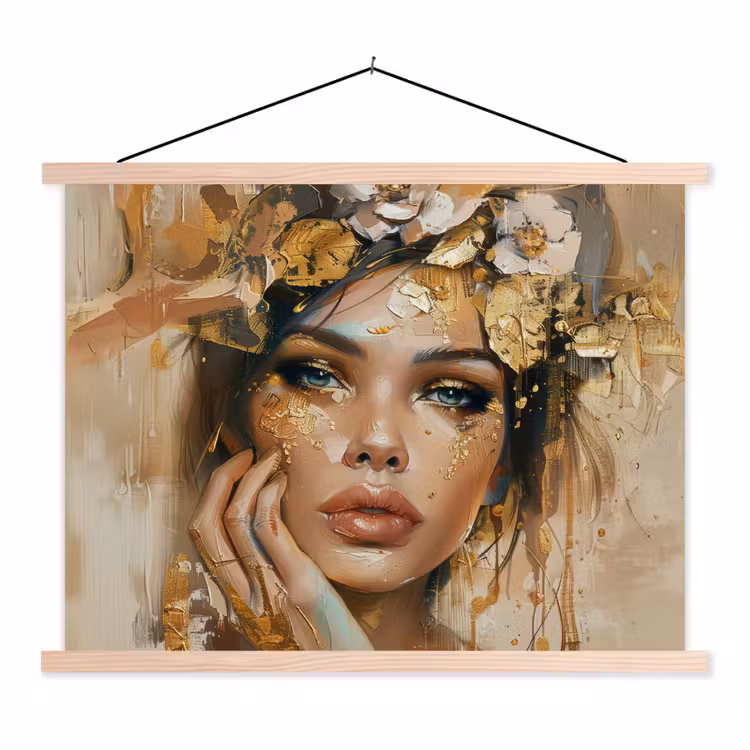 Schoolplaat - Vrouw - Bloemen  - Goud - Portret — 1