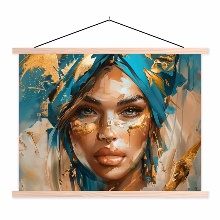 Schoolplaat - Vrouw - Portret - Goud - Luxe - Blauw — 1