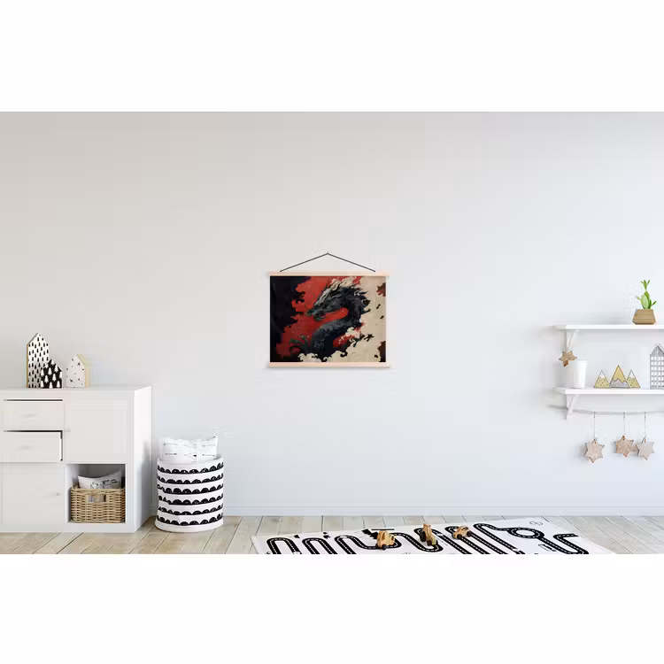 Schoolplaat - Zwarte draak - Rookwolken - Rood — 3