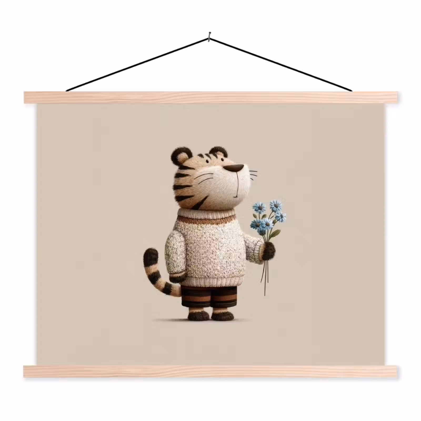 Schoolplaat - Tijger - Blauwe bloemen - Rustig — 1